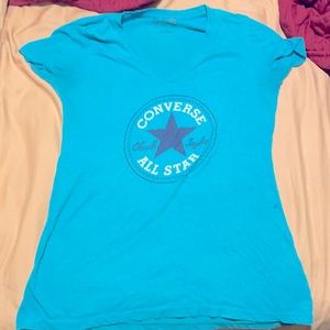 small turquoise converse all star v neck shirt
